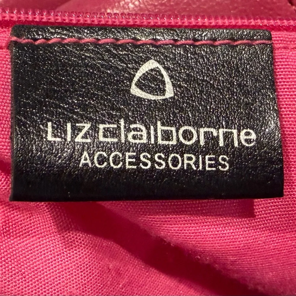 Liz Claiborne Black Leather Tote with Pink “C” Monogram, Initial Accent - Picture 5 of 7